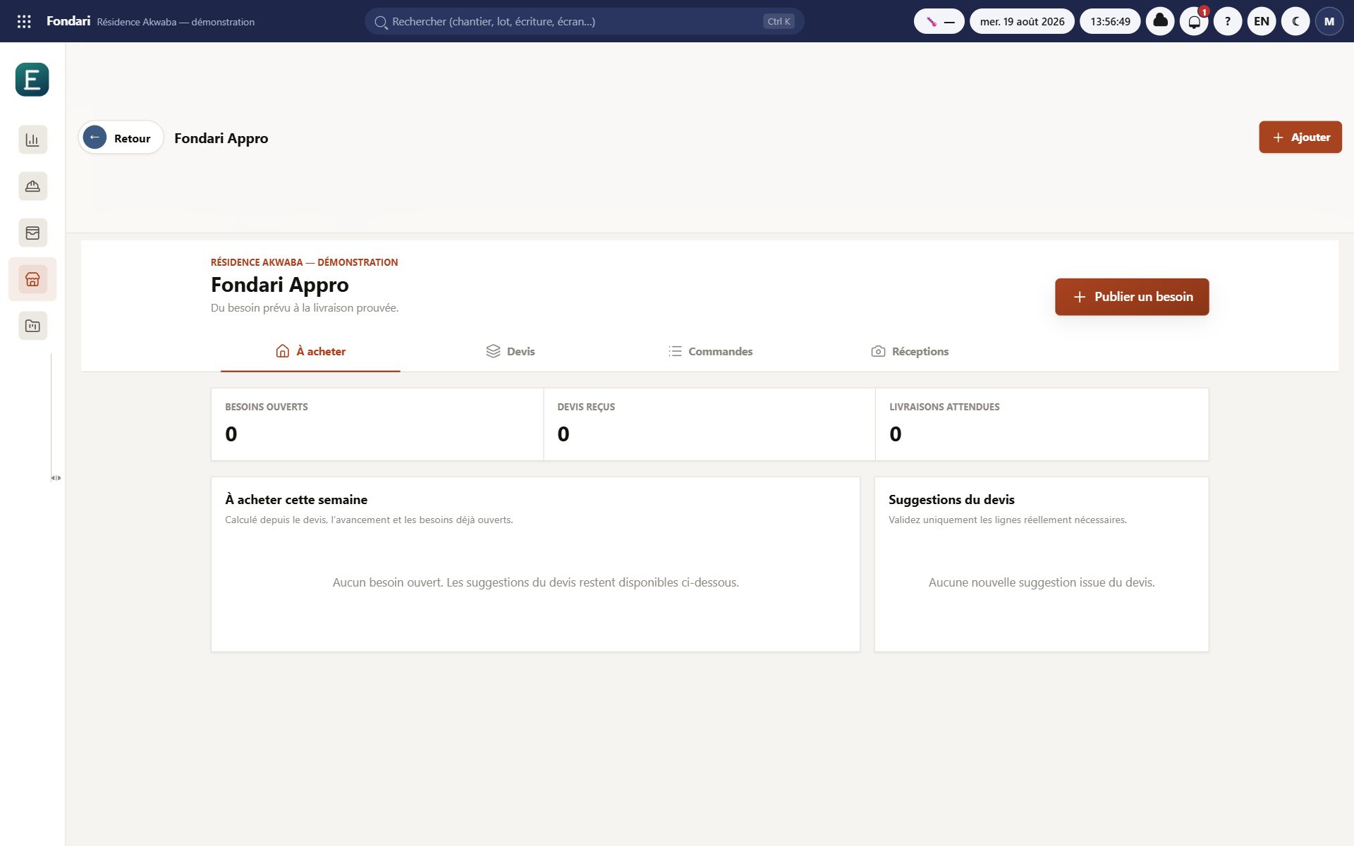 Marketplace et module d’approvisionnement Fondari sur ordinateur